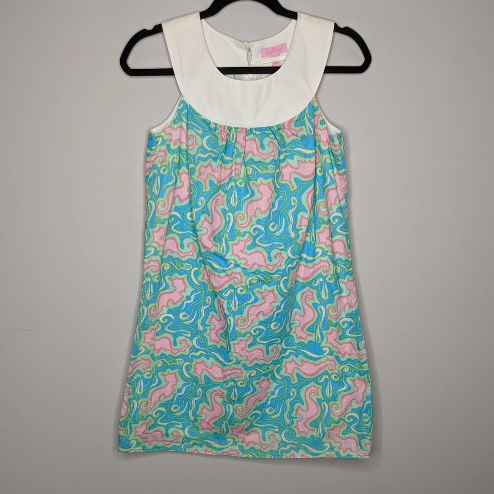 LILLY PULITZER • Adrianna Blue Pink Seahorse Dress - Picture 1 of 9